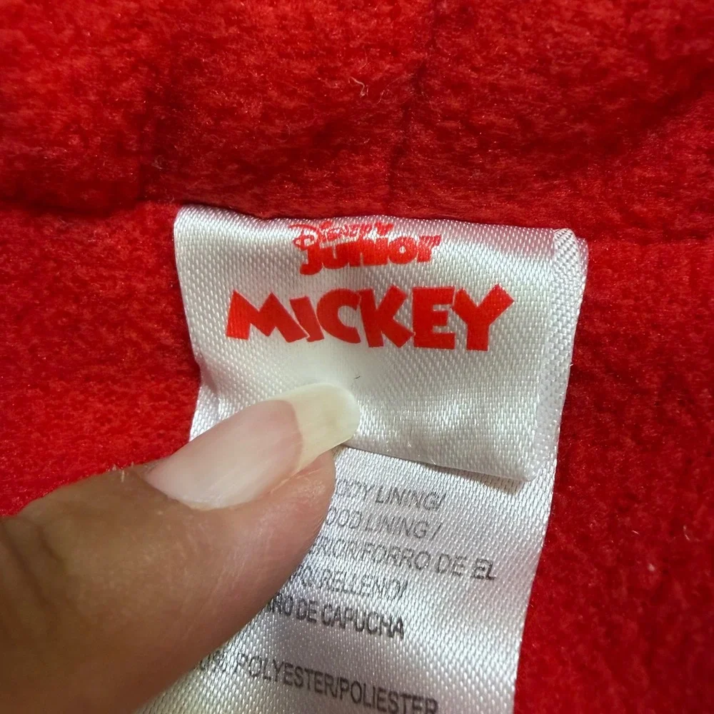 Disney Mickey Mouse Puffer Vest Kids 12M Black Red Hooded 3D Ears Fleece Lined